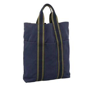 HERMES Fourre Tout cabas Tote Bag Canvas Navy Silver